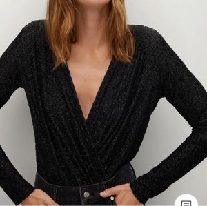 MNG Black Metallic/Animal Print Bodysuit